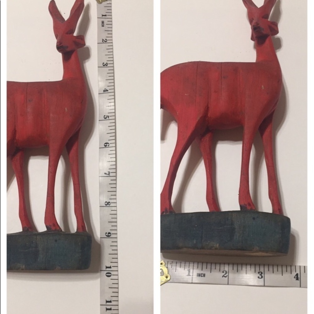 Holiday Nature Wooden Red Deer Decoration Vintage - Picture 2 of 3